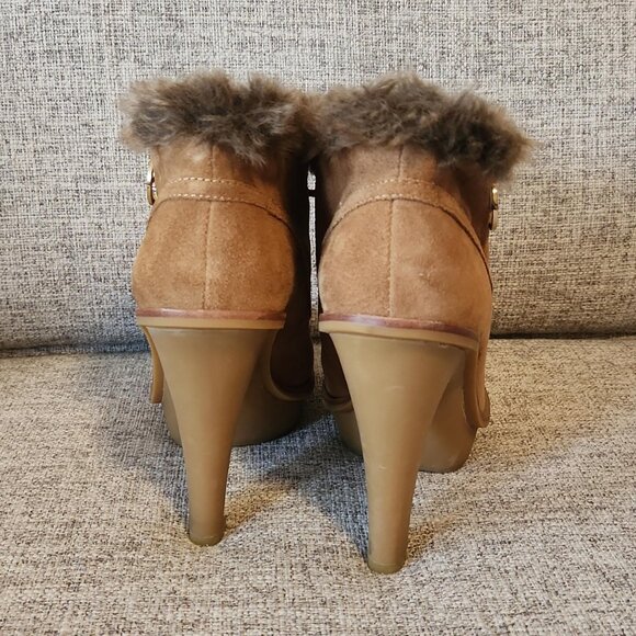 Michael Kors Carlie Faux Fur Suede Lace Up High Heel Ankle Boot - Picture 3 of 5